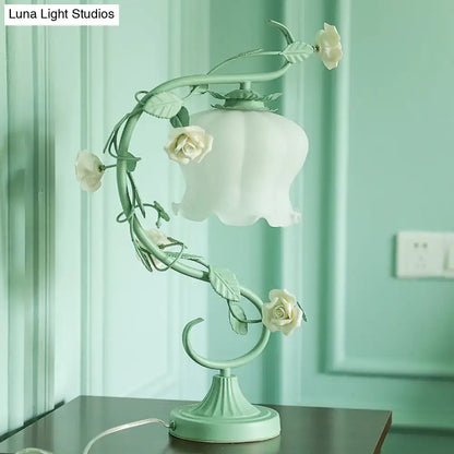Pastoral turquoise & white rose table lamp bedroom usb charger