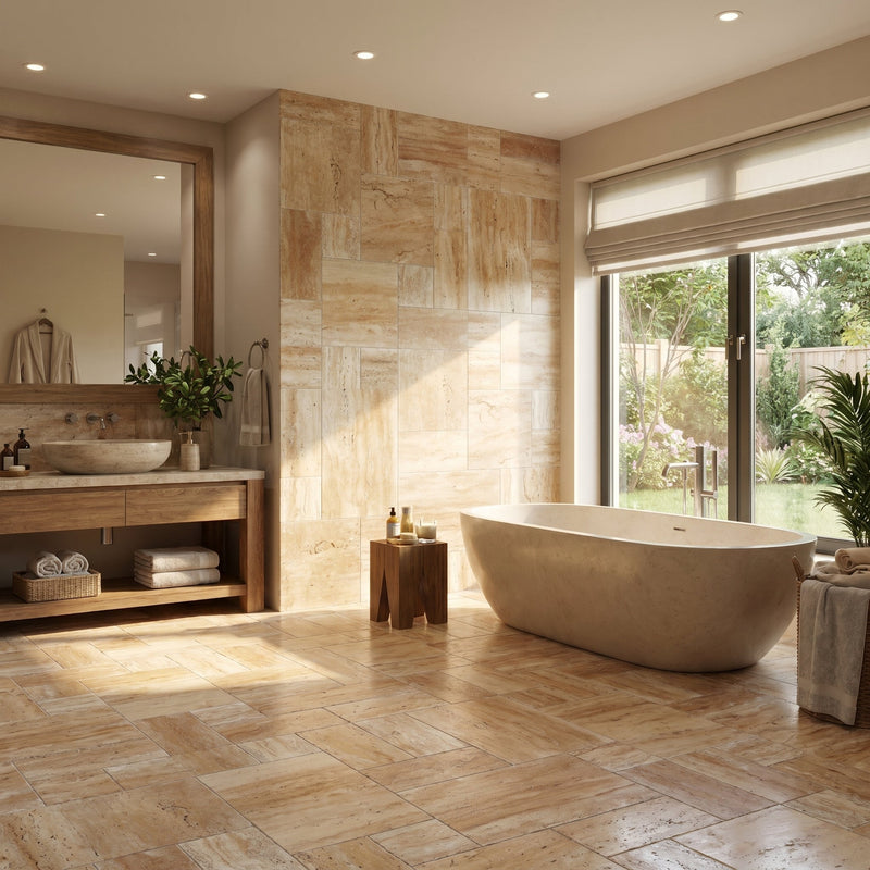 Patara Travertine Vein-cut Pattern Set Floor and Wall Tile