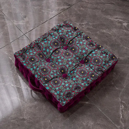 Patchwork bohemian mandala velvet floor cushion reading nook decor