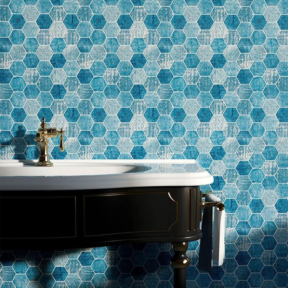 Patchwork Textured Hexagon Marble Mosaics 10 3/8x12