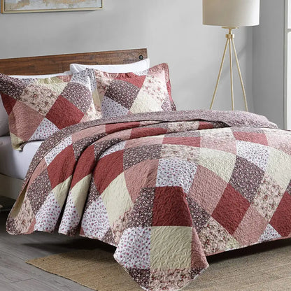 Patchwork rust & cream floral coverlet bedding set bedroom bedspread
