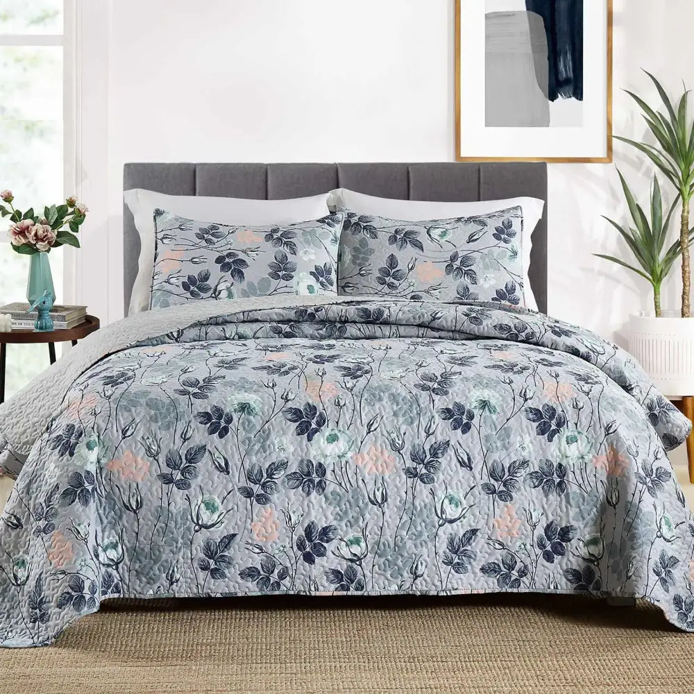 Patchwork rust & cream floral coverlet bedding set bedroom bedspread