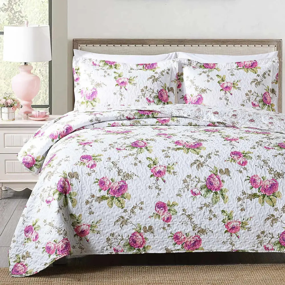 Patchwork rust & cream floral coverlet bedding set bedroom bedspread
