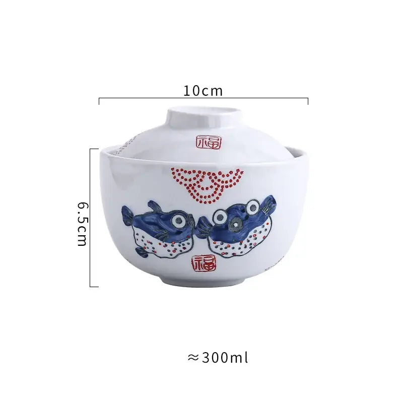 Patterned white & blue ceramic stew pot bowl dining room steaming cup