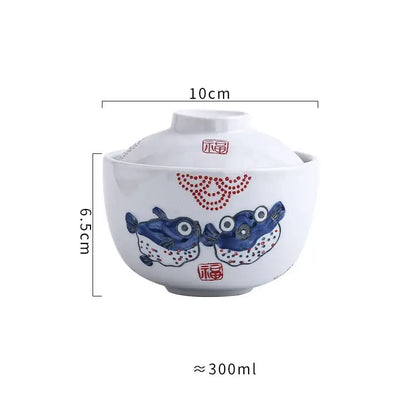 Patterned white & blue ceramic stew pot bowl dining room steaming cup
