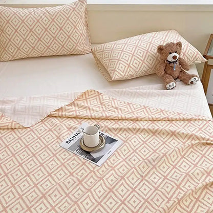 Peach & cream geometric bed sheet set bedroom textured bedspread