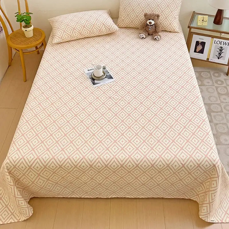 Peach & cream geometric bed sheet set bedroom textured bedspread