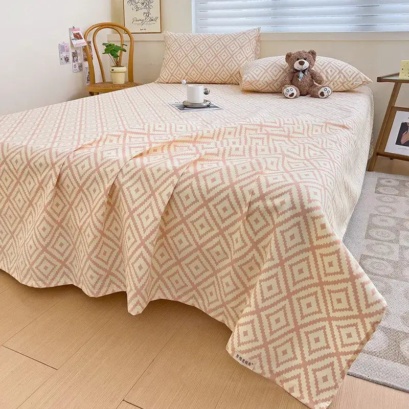 Peach & cream geometric bed sheet set bedroom textured bedspread