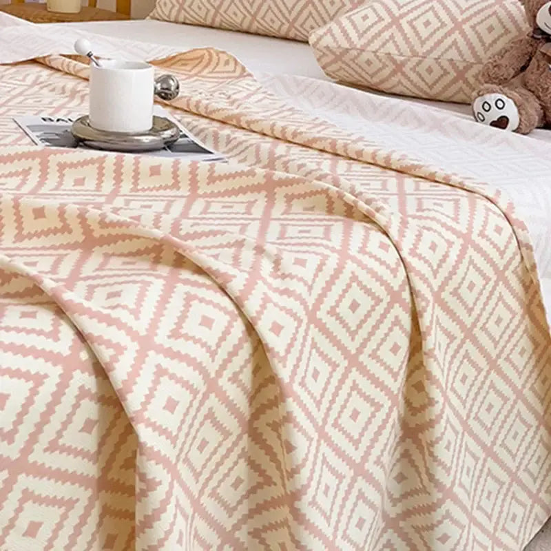 Peach & cream geometric bed sheet set bedroom textured bedspread