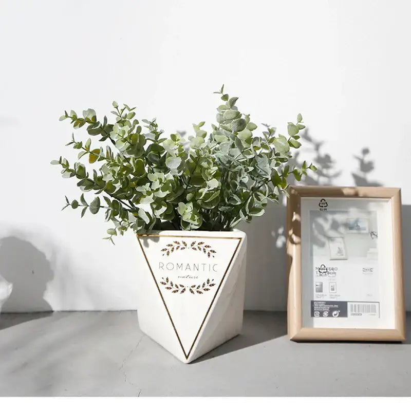 Peach & green eucalyptus leaves artificial arrangement living room vase
