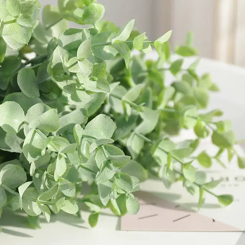 Peach & green eucalyptus leaves artificial arrangement living room vase