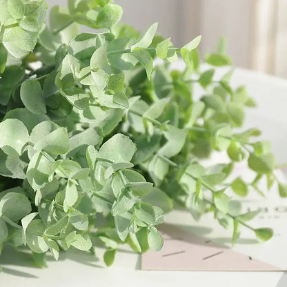 Peach & green eucalyptus leaves artificial arrangement living room vase