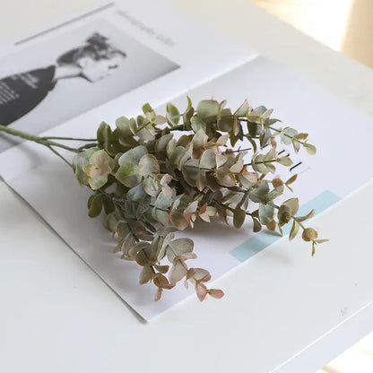 Peach & green eucalyptus leaves artificial arrangement living room vase