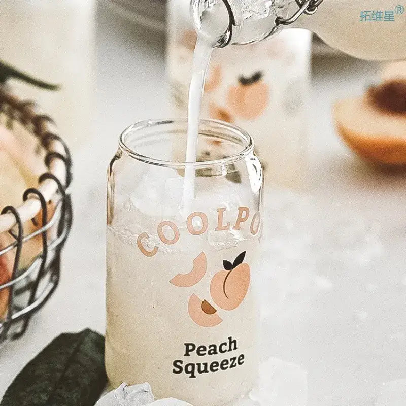 Peach print can shape glass cup dining room fruit tumbler