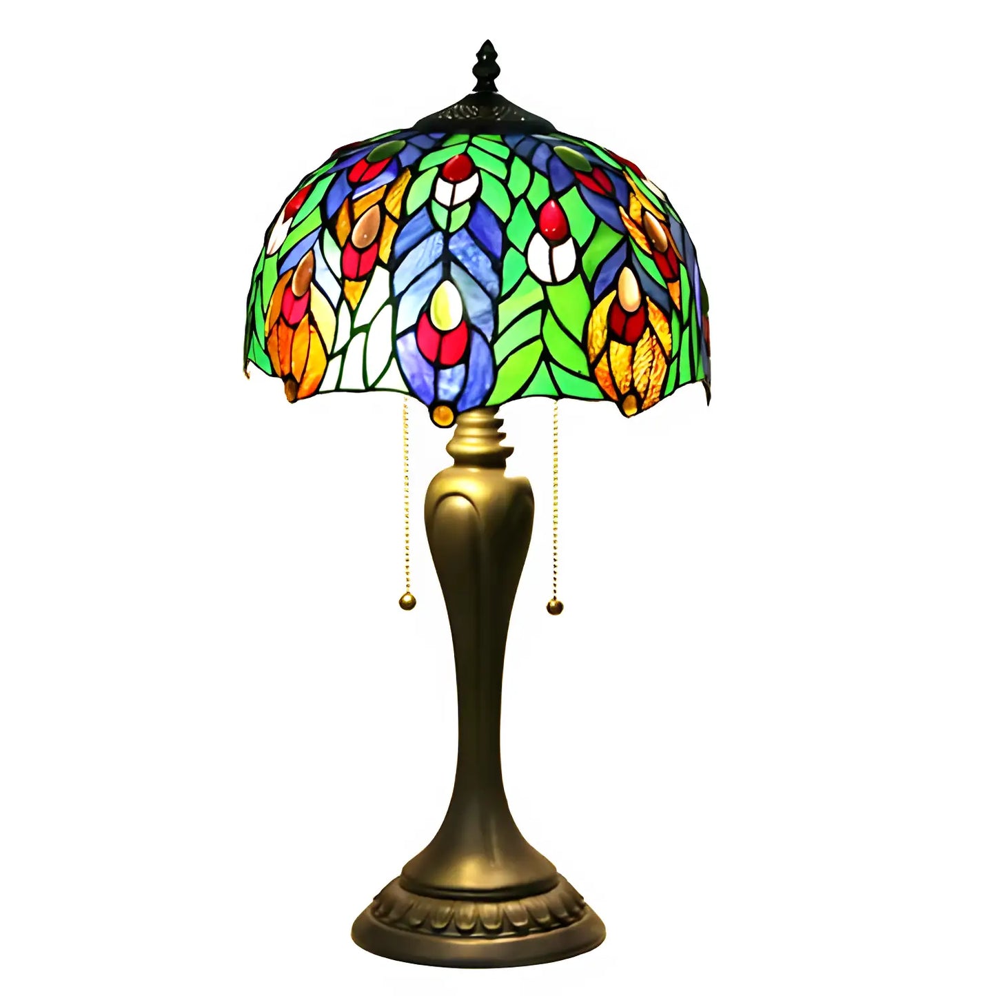 Antique Tiffany-Style Lamp Peacock | Glass Tabletop