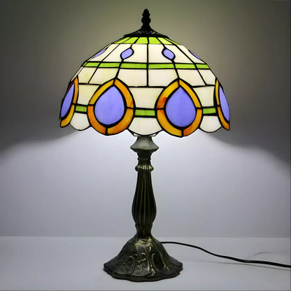 Peacock Tiffany-Inspired Lamp in Vintage Glass Design