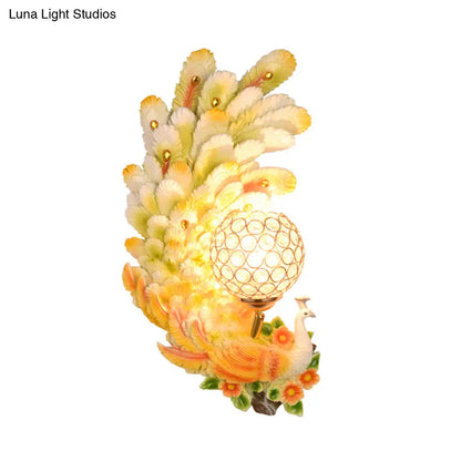 DecorBites™ Peacock Wall Sconce with Crystal Shade - Country Resin 1-Light in Yellow/Green (1/2 Pack)