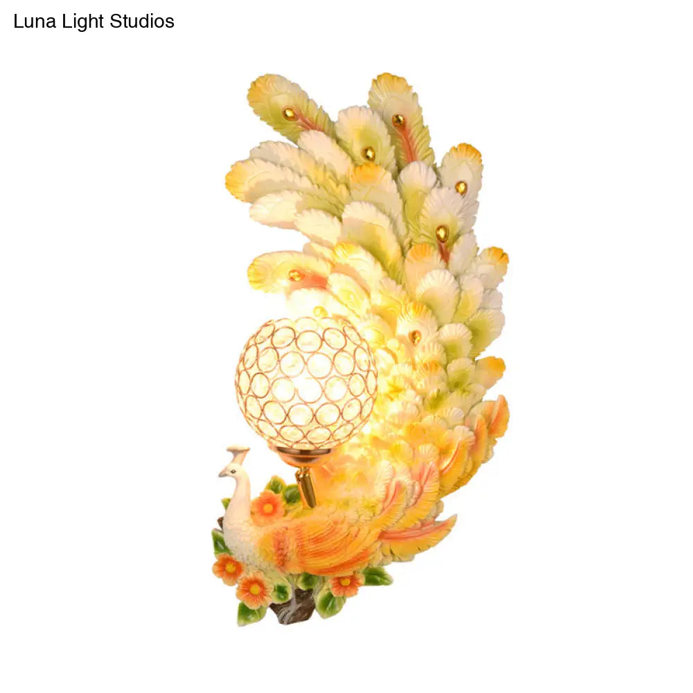 DecorBites™ Peacock Wall Sconce with Crystal Shade - Country Resin 1-Light in Yellow/Green (1/2 Pack)