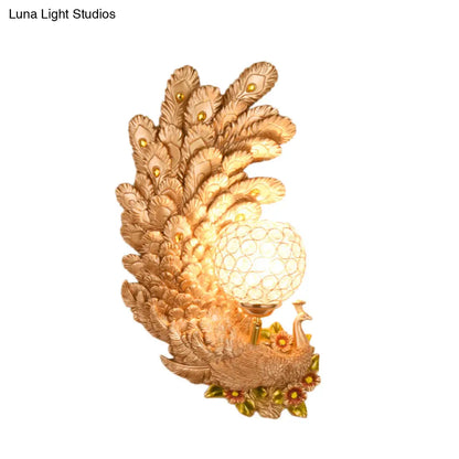 DecorBites™ Peacock Wall Sconce with Crystal Shade - Country Resin 1-Light in Yellow/Green (1/2 Pack)