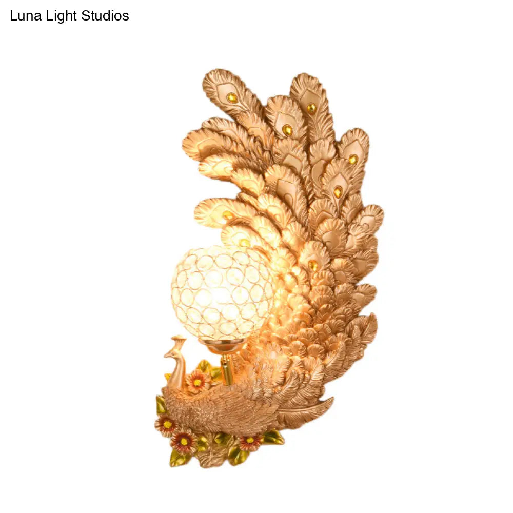 DecorBites™ Peacock Wall Sconce with Crystal Shade - Country Resin 1-Light in Yellow/Green (1/2 Pack)