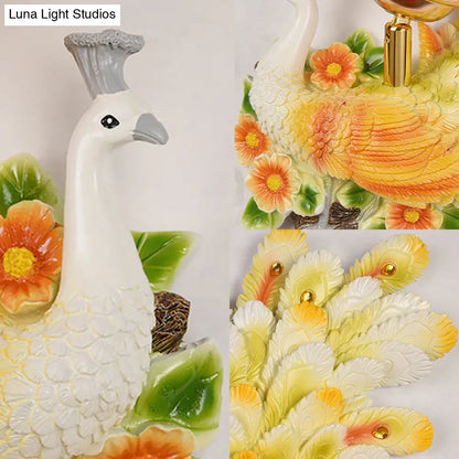 DecorBites™ Peacock Wall Sconce with Crystal Shade - Country Resin 1-Light in Yellow/Green (1/2 Pack)