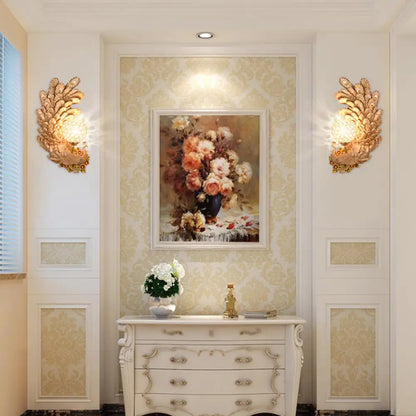 DecorBites™ Peacock Wall Sconce with Crystal Shade - Country Resin 1-Light in Yellow/Green (1/2 Pack)