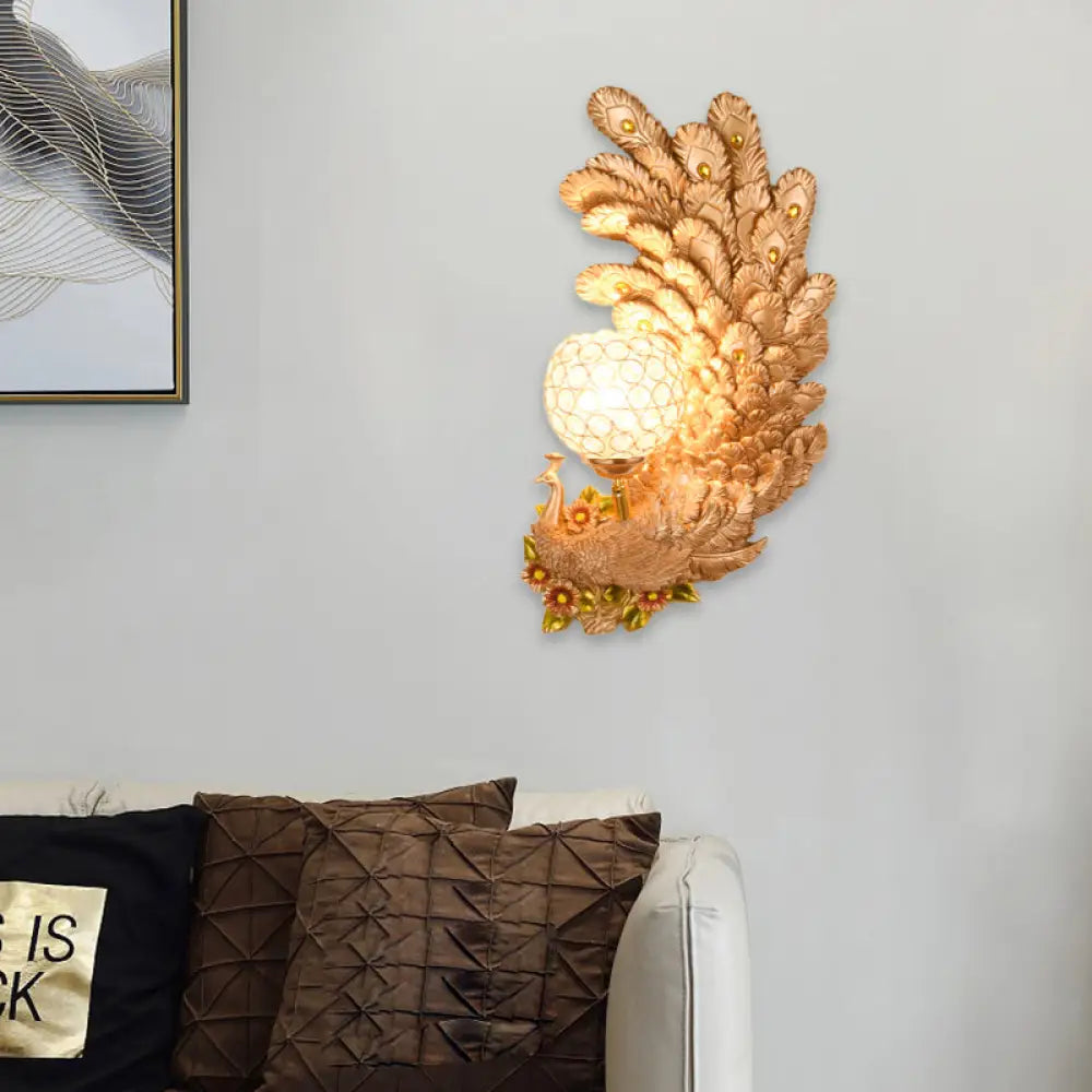 DecorBites™ Peacock Wall Sconce with Crystal Shade - Country Resin 1-Light in Yellow/Green (1/2 Pack)