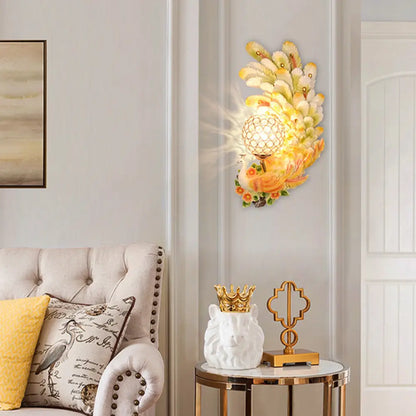 DecorBites™ Peacock Wall Sconce with Crystal Shade - Country Resin 1-Light in Yellow/Green (1/2 Pack)