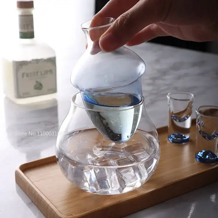 Pear shaped glass wine decanter and ice jug set dining room decor