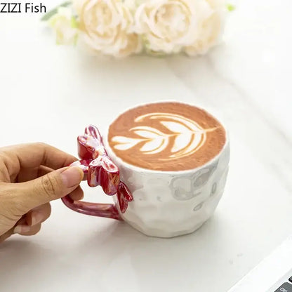 Pearl glazed bowknot handle porcelain mug set red & silver kitchen