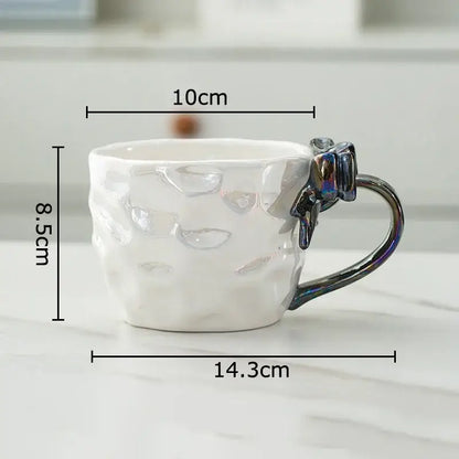 Pearl glazed bowknot handle porcelain mug set red & silver kitchen