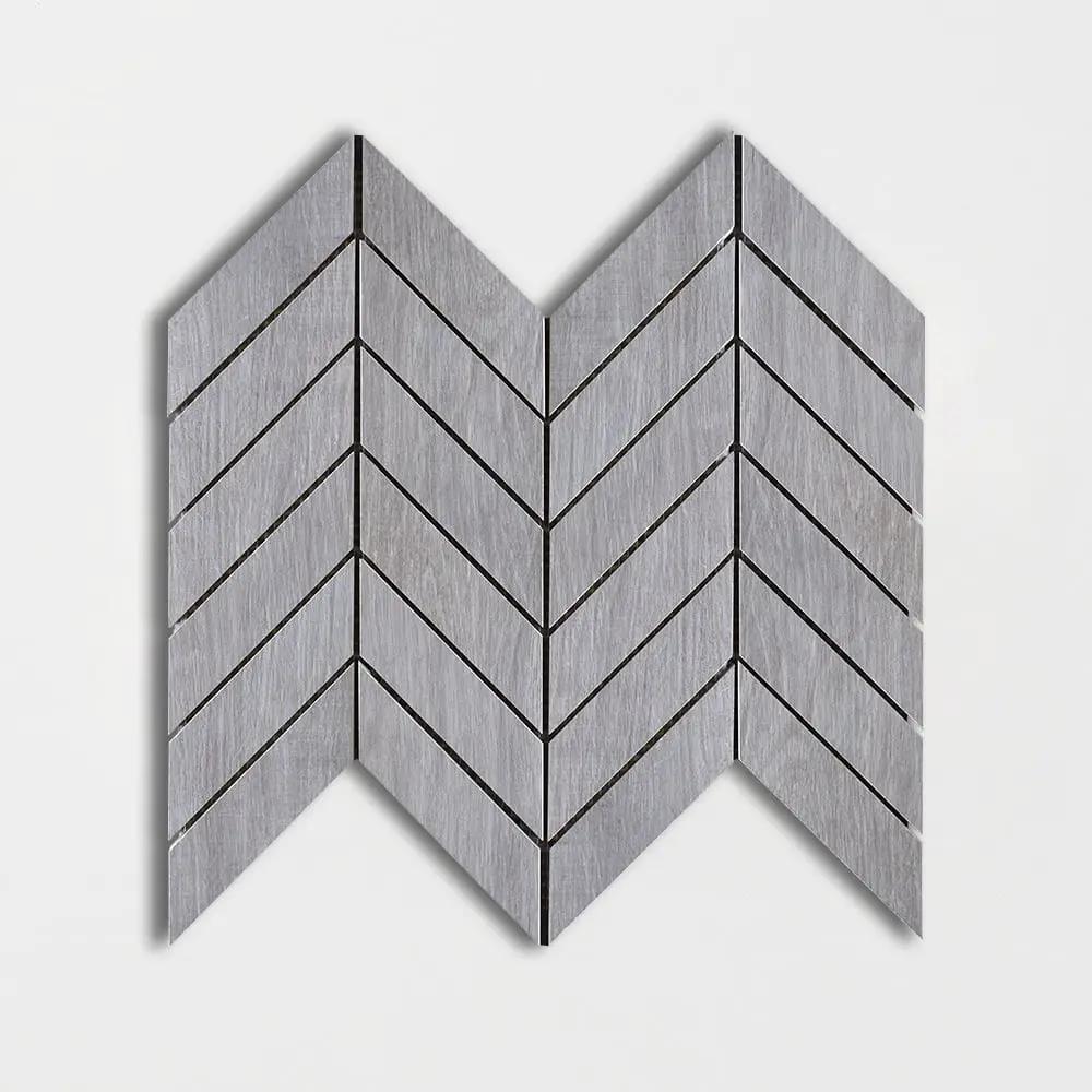 Peau D Elephant Matte Chevron Wood Look Porcelain Mosaics 17x7 3/4