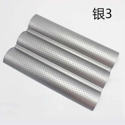 Perforated silver & black wave bread pan – kitchen non-stick tray