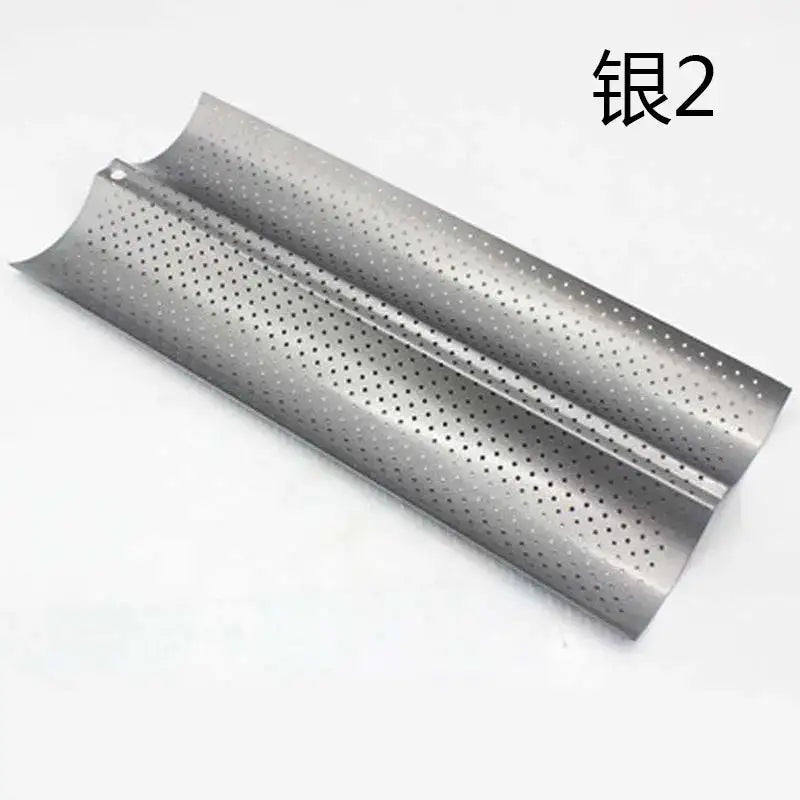 Perforated silver & black wave bread pan – kitchen non-stick tray