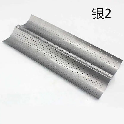 Perforated silver & black wave bread pan – kitchen non-stick tray