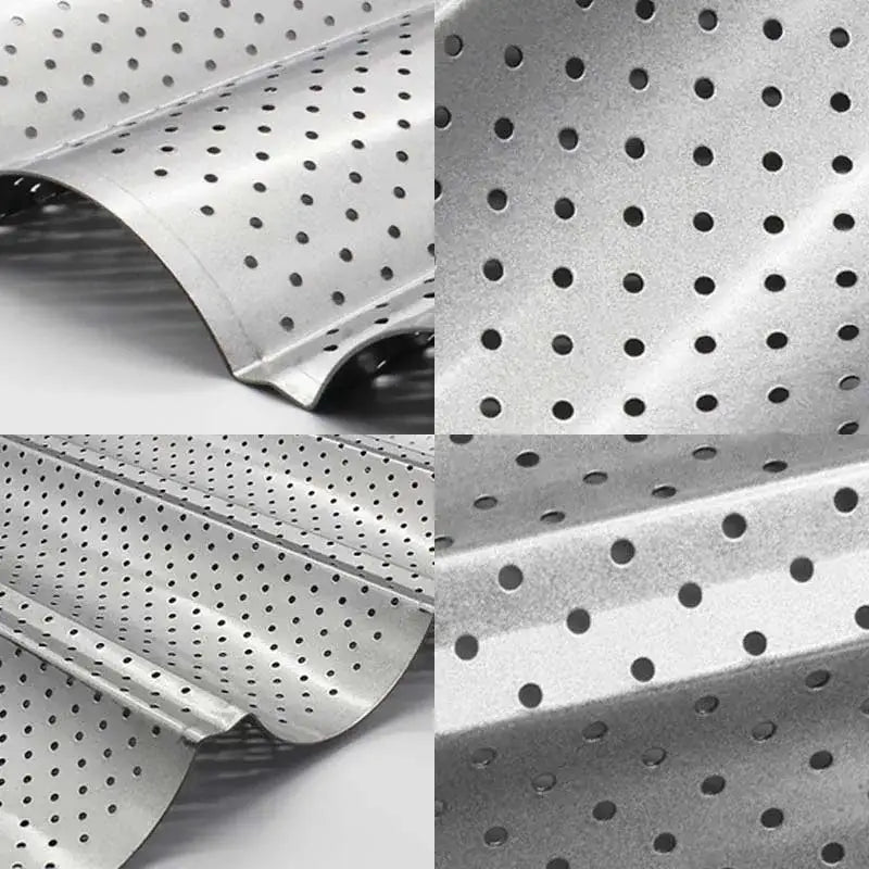 Perforated silver & black wave bread pan – kitchen non-stick tray