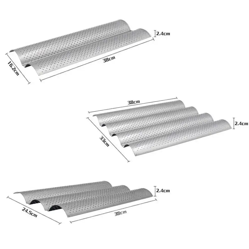 Perforated silver & black wave bread pan – kitchen non-stick tray