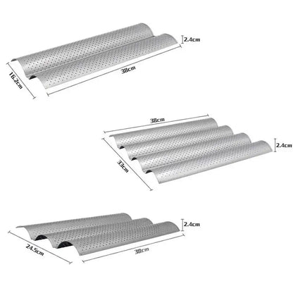 Perforated silver & black wave bread pan – kitchen non-stick tray