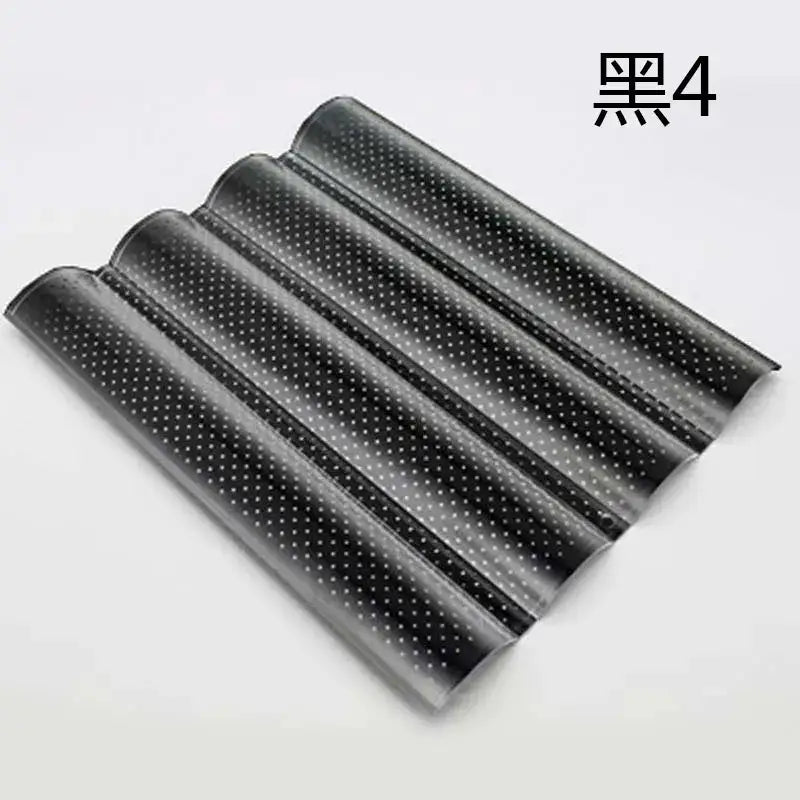 Perforated silver & black wave bread pan – kitchen non-stick tray