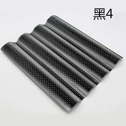 Perforated silver & black wave bread pan – kitchen non-stick tray