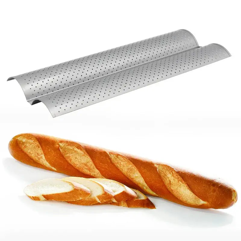 Perforated silver & black wave bread pan – kitchen non-stick tray