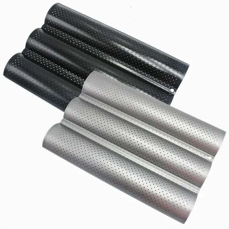 Perforated silver & black wave bread pan – kitchen non-stick tray