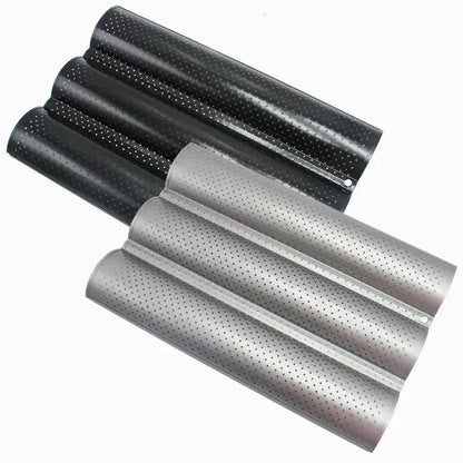 Perforated silver & black wave bread pan – kitchen non-stick tray