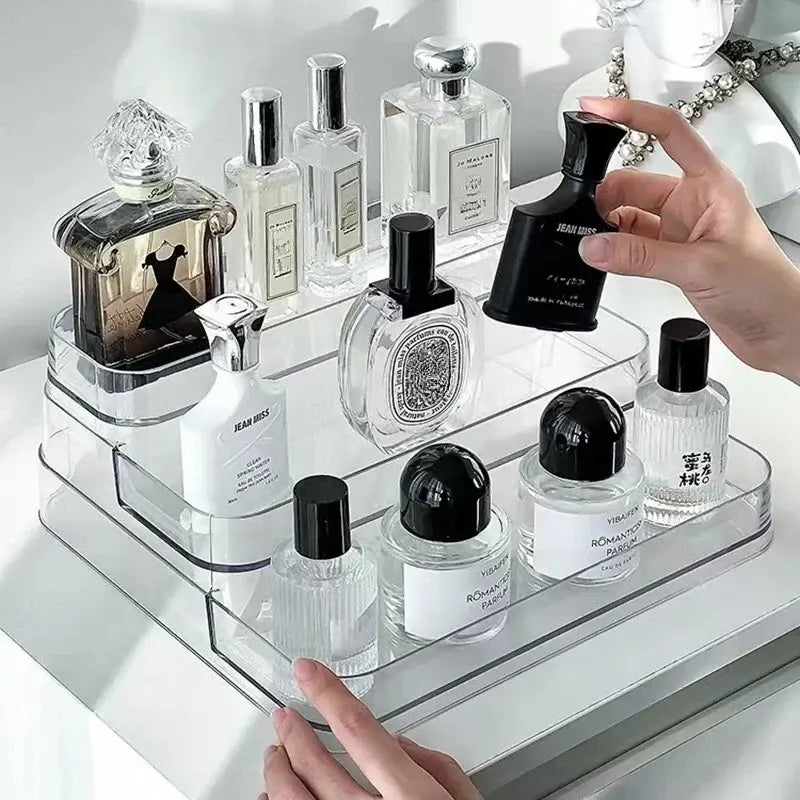 Clear acrylic 3 tier cosmetic organizer bedroom perfume stand