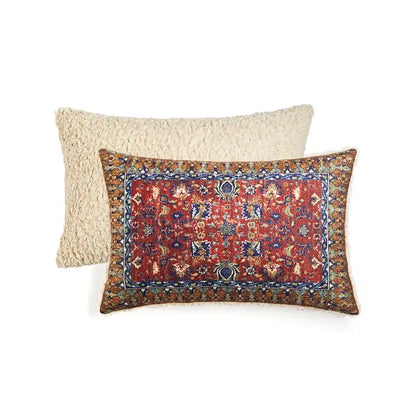Persian style red & blue bohemian chenille lumbar pillow cover living room