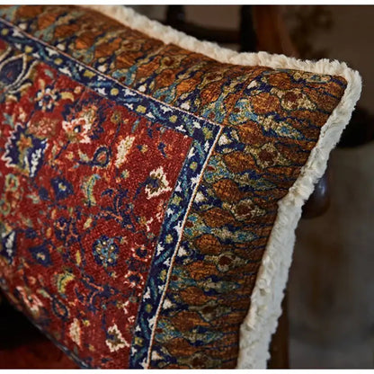 Persian style red & blue bohemian chenille lumbar pillow cover living room