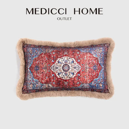 Persian style red & blue bohemian chenille lumbar pillow cover living room