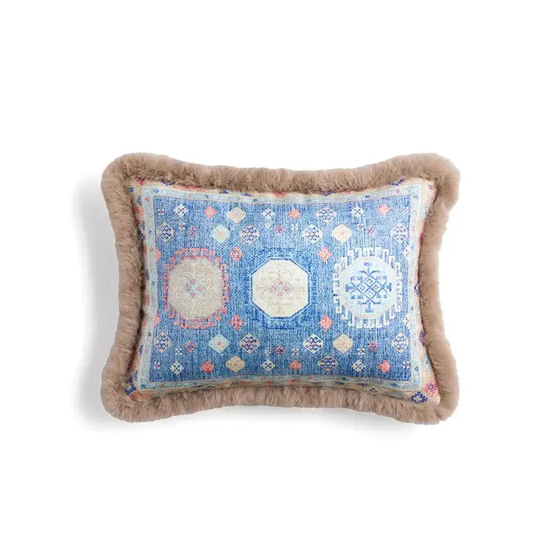 Persian style red & blue bohemian chenille lumbar pillow cover living room