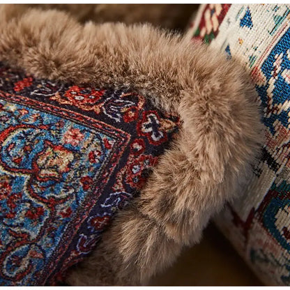 Persian style red & blue bohemian chenille lumbar pillow cover living room