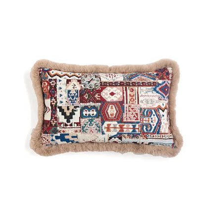Persian style red & blue bohemian chenille lumbar pillow cover living room